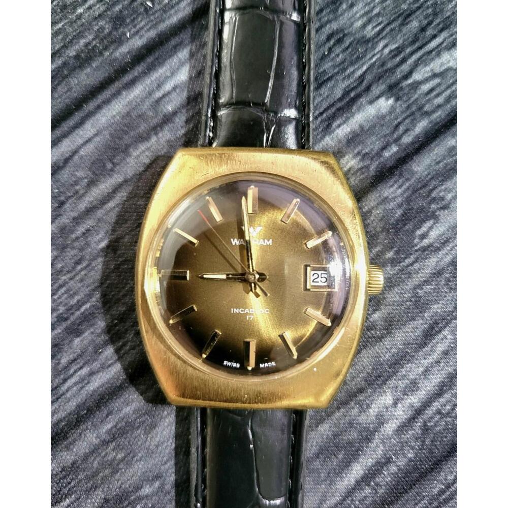 Rare Waltham Vintage‎ Mens Swiss Cats Eye Dial Mech Watch